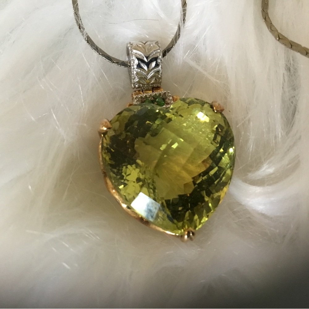Rare Ouro Verde & Chrome Diopside Heart Cut Natural Gemstone Pendant